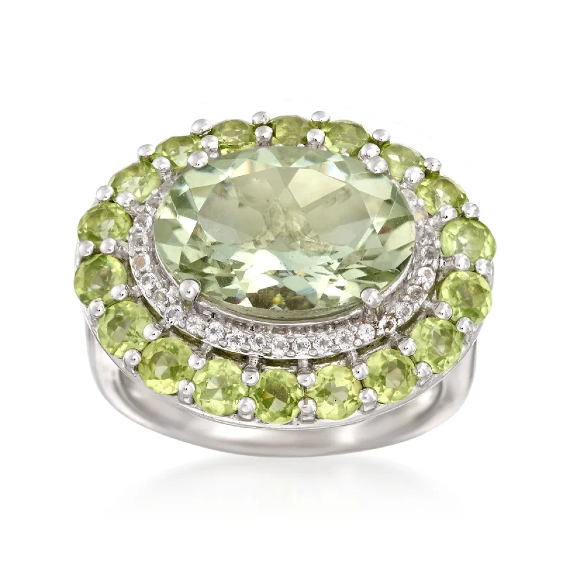 women unique wedding engagement rings -Ross-Simons Prasiolite and Peridot Ring With White Topaz in Sterling Silver