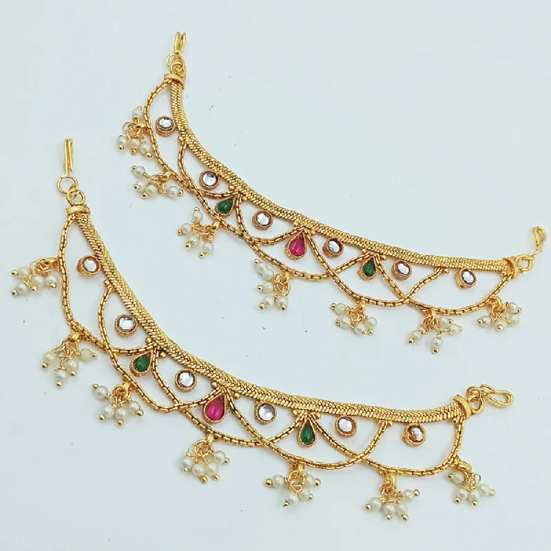 women sterling silver earrings -Manisha Jewellery Gold Plated Kundan Stone Kan Chain