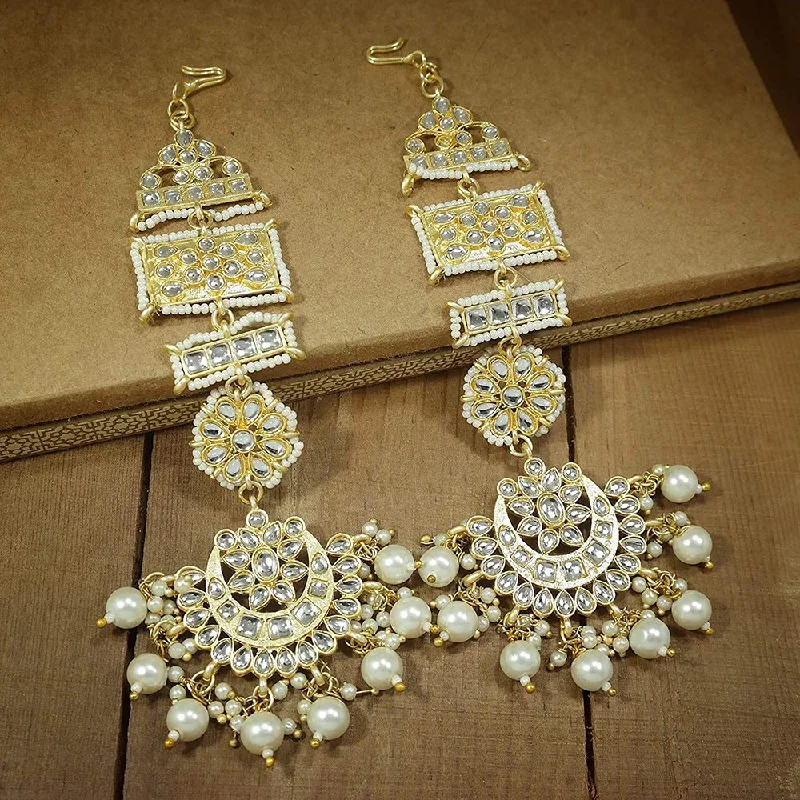 women fashion earrings -Etnico 18K Gold Plated Zinc Matte Finish Kundan and Pearl Chandbali Earrings for Women