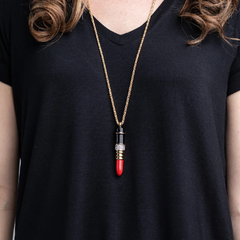 women zodiac necklaces -Red Lipstick Pendant