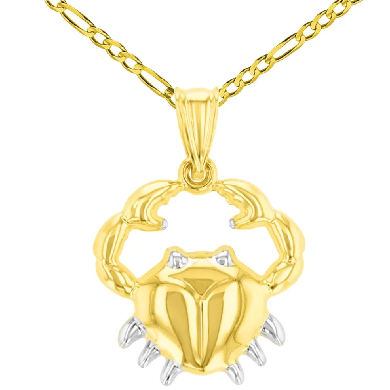 women emerald necklaces -High Polish 14K Yellow Gold Cancer Zodiac Sign Pendant Crab Charm Figaro Chain Necklace