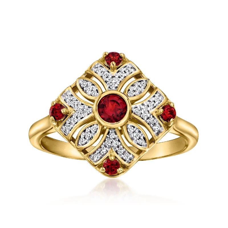 women antique-style engagement rings -Ross-Simons Garnet and . Diamond Vintage-Style Ring in 18kt Gold Over Sterling